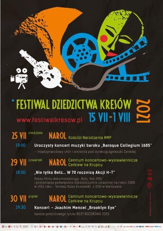 Plakat wydarzeń w Narolu w ramach Festiwalu Dziedzictwa Kresów. Tekst alternatywny pod plakatem